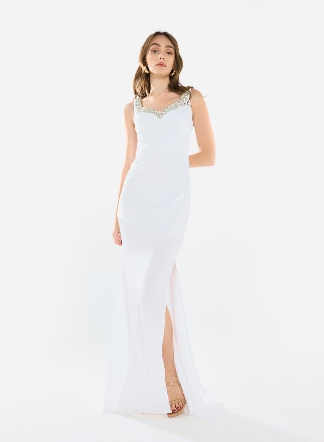 House of Moda Women Embellished Ruched Bodice Gown Maxi Dress - Image 3